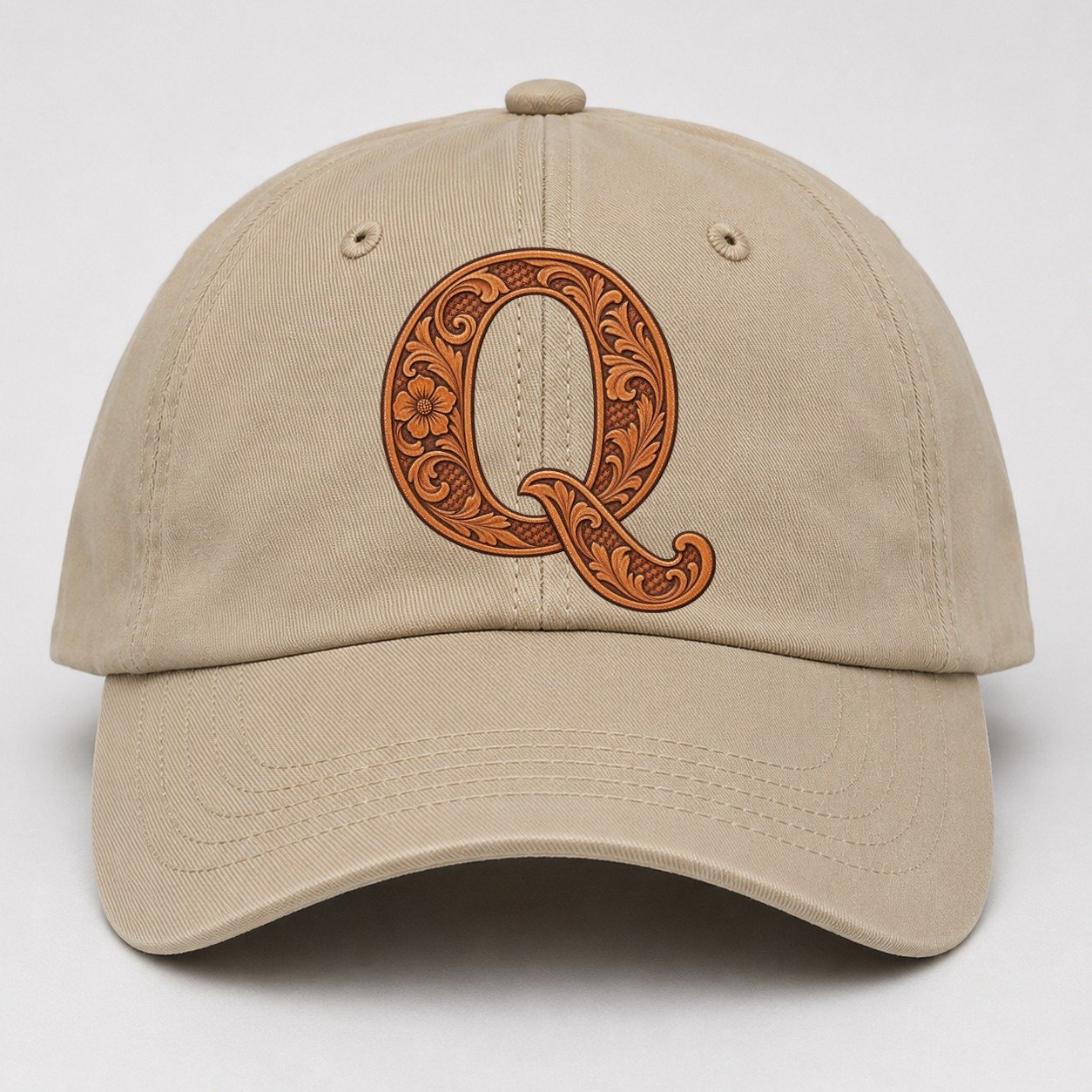 Tooled Leather Q Monogram Baseball Cap – Khaki