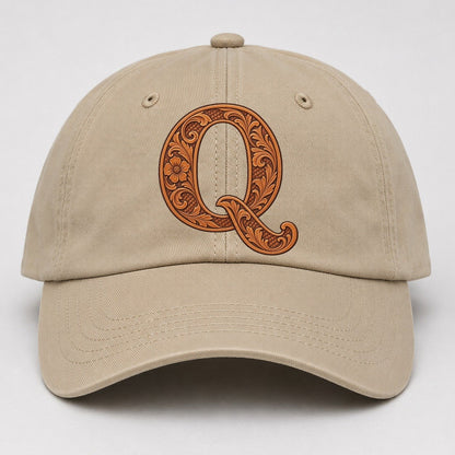 Tooled Leather Q Monogram Baseball Cap – Khaki