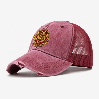 China Heraldic Crest Country Logos Washed Trucker Hat – Wine Red