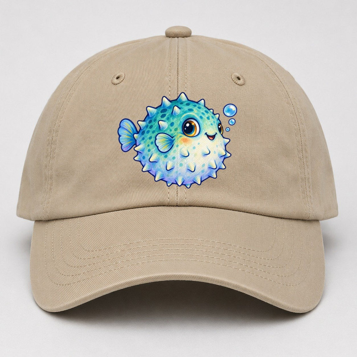 Pufferfish Side Puff Sea Sprite Baseball Cap – Khaki