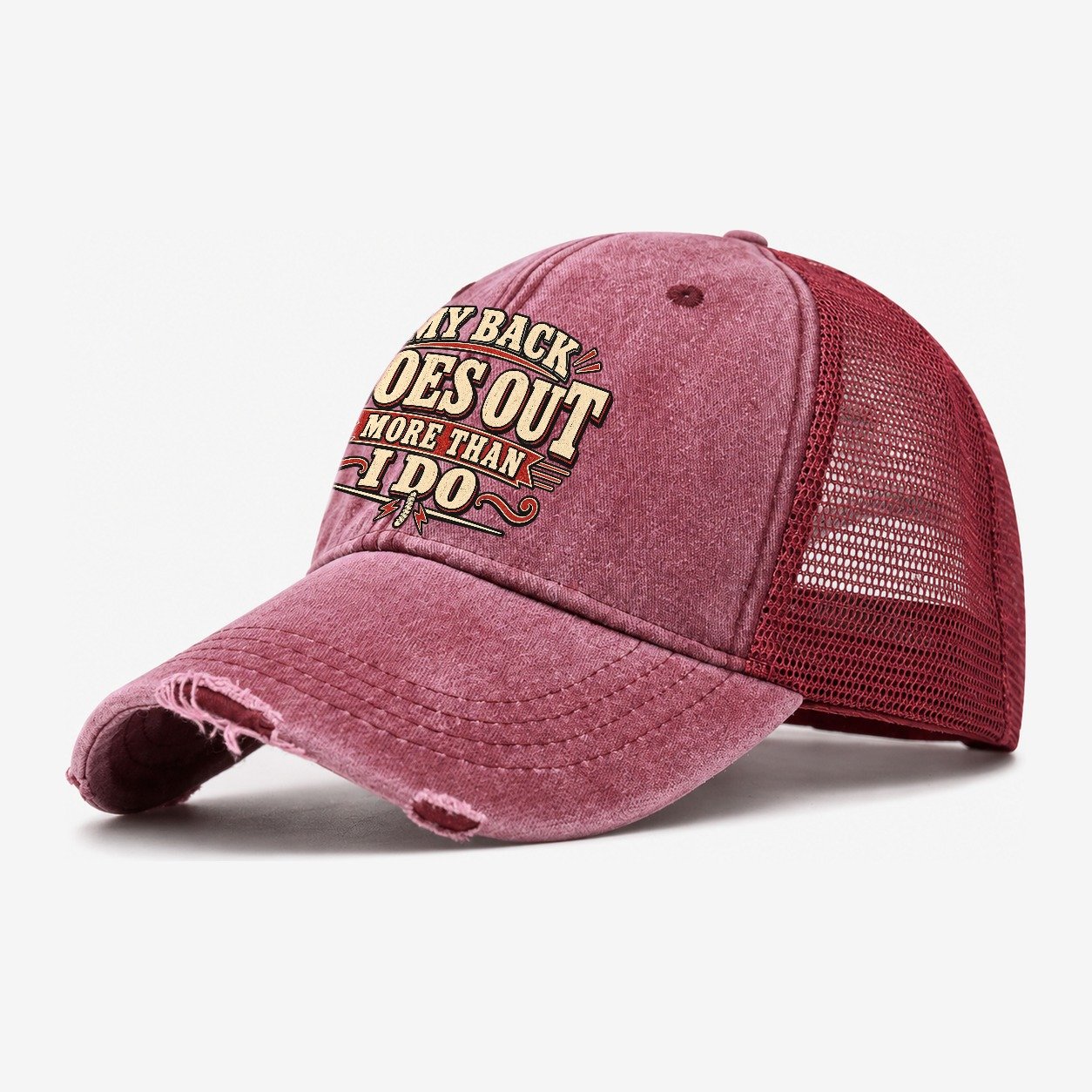 My Back Goes Out More Than I Do American Wit Washed Trucker Hat – Wine Red