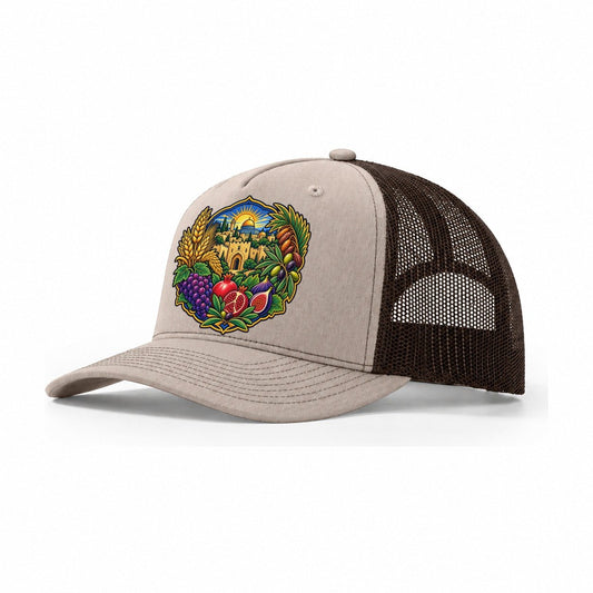 Seven Species Arrangement Jerusalem Trucker Hat – Khaki Brown