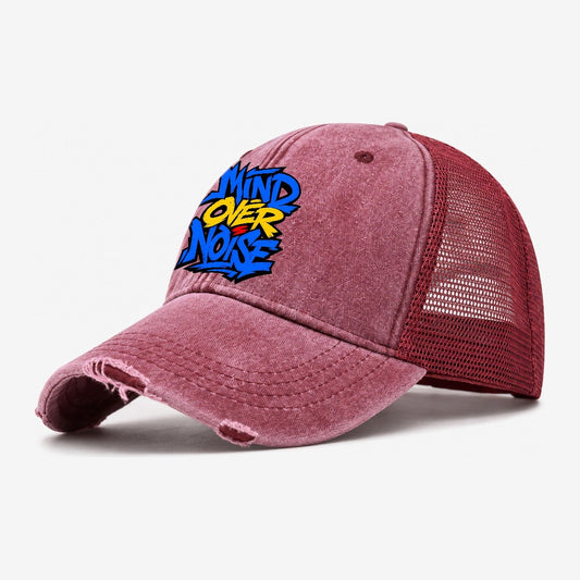 Mind Over Noise Tee Graphic Washed Trucker Hat – Wine Red