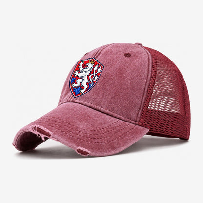 Czech Republic Minimal Emblem Country Logos Washed Trucker Hat – Wine Red
