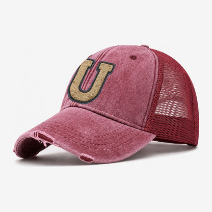Varsity Chenille U Monogram Washed Trucker Hat – Wine Red