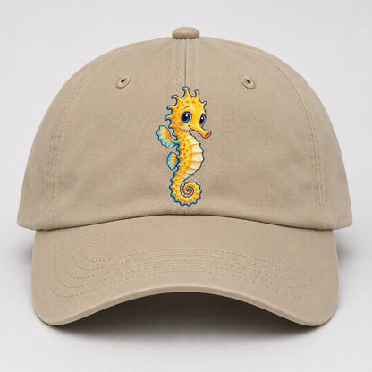 Seahorse Vertical Hello Sea Sprite Baseball Cap – Khaki