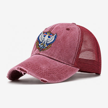 Iceland Heraldic Crest Country Logos Washed Trucker Hat – Wine Red