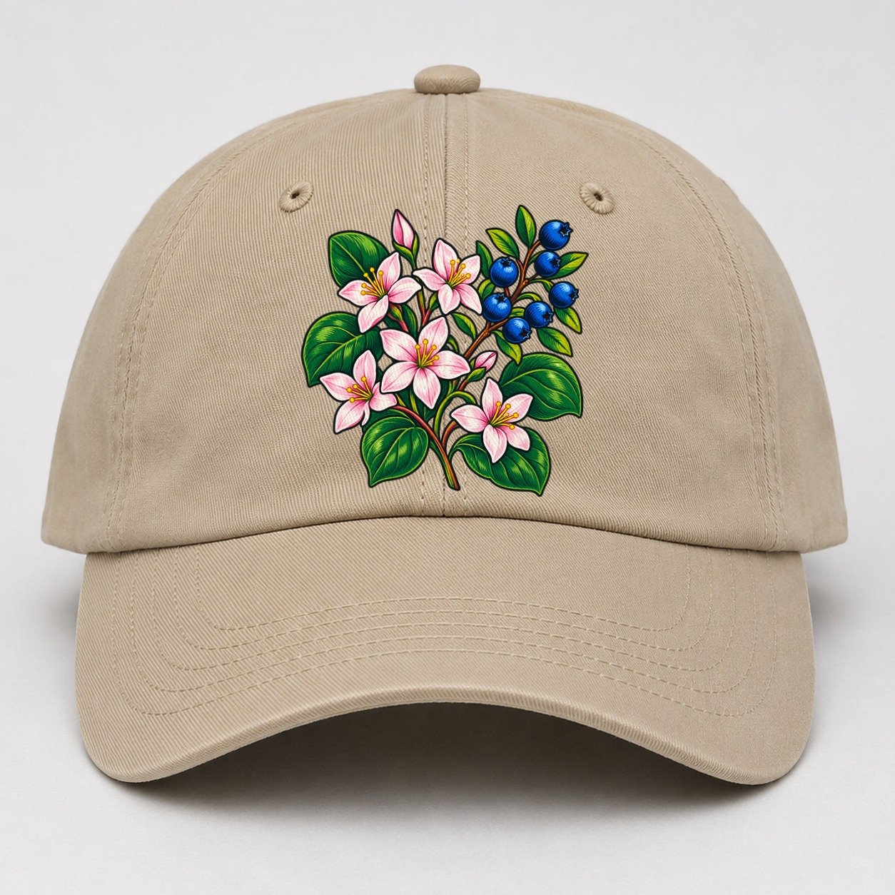 Nova Scotia Mayflower And Wild Blueberries Canada Cultural Icons Baseball Cap – Khaki