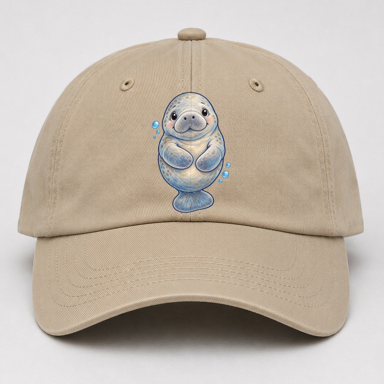 Manatee Front Flipper Hug Sea Sprite Baseball Cap – Khaki
