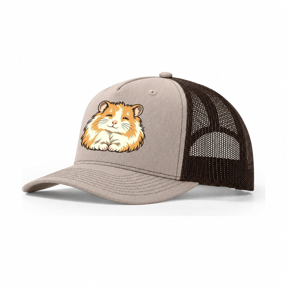 Syrian Hamster Sleepy Eyes Small Pet Logos Trucker Hat – Khaki Brown