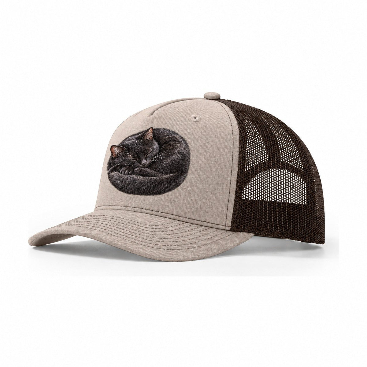 Black Cat Tail Crescent Nap Pastimes Companions Trucker Hat – Khaki Brown
