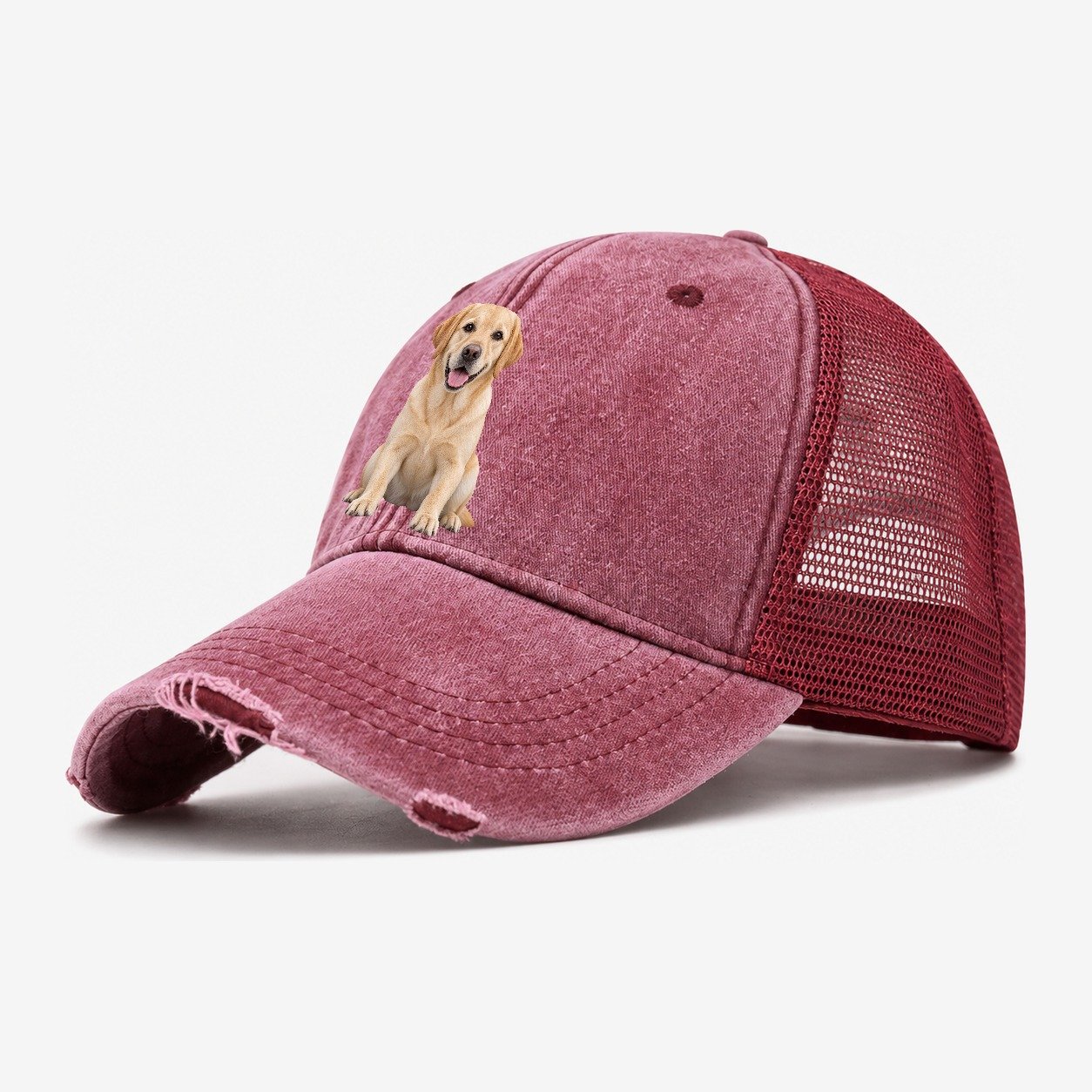 Labrador Retriever Sitting Top Breeds Washed Trucker Hat – Wine Red