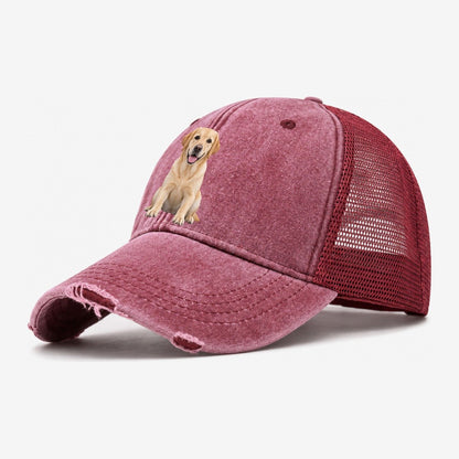 Labrador Retriever Sitting Top Breeds Washed Trucker Hat – Wine Red