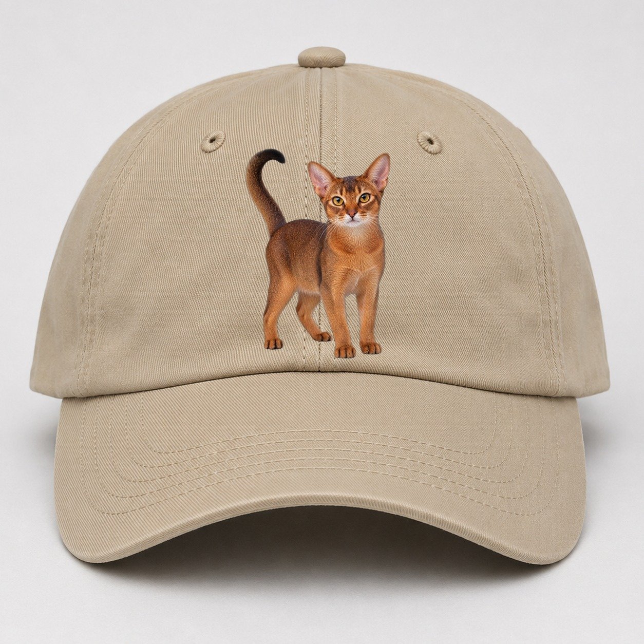 Abyssinian Standing Three Quarter Realistic Cat Portrait Baseball Cap – Khaki