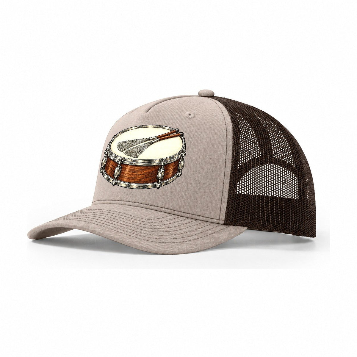 Snare With Resting Brushes Pastimes Companions Trucker Hat – Khaki Brown
