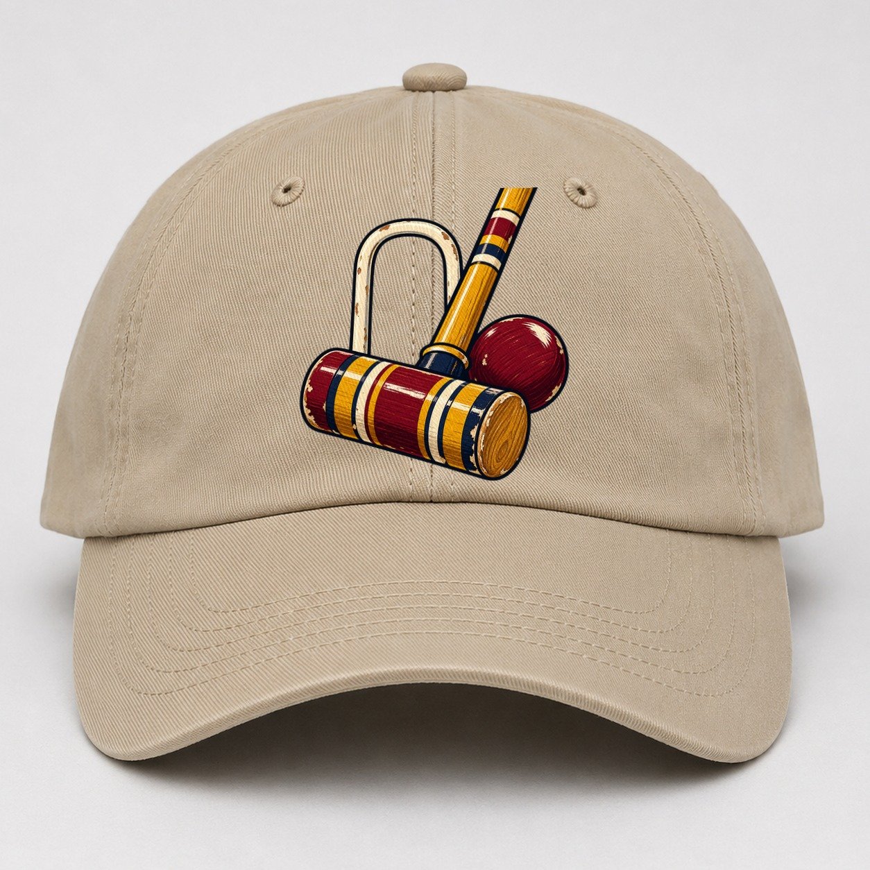 Croquet Mallet Hoop And Burgundy Ball Uk Culture Heritage Baseball Cap – Khaki