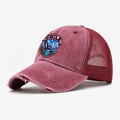 Chile Retro Badge Country Logos Washed Trucker Hat – Wine Red