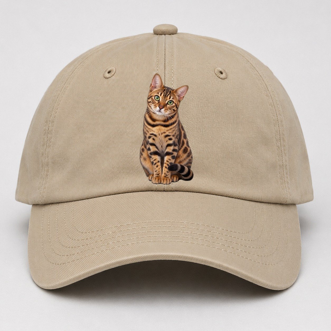 Bengal Seated Portrait Realistic Cat Portrait Baseball Cap – Khaki