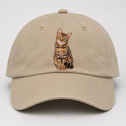 Bengal Seated Portrait Realistic Cat Portrait Baseball Cap – Khaki