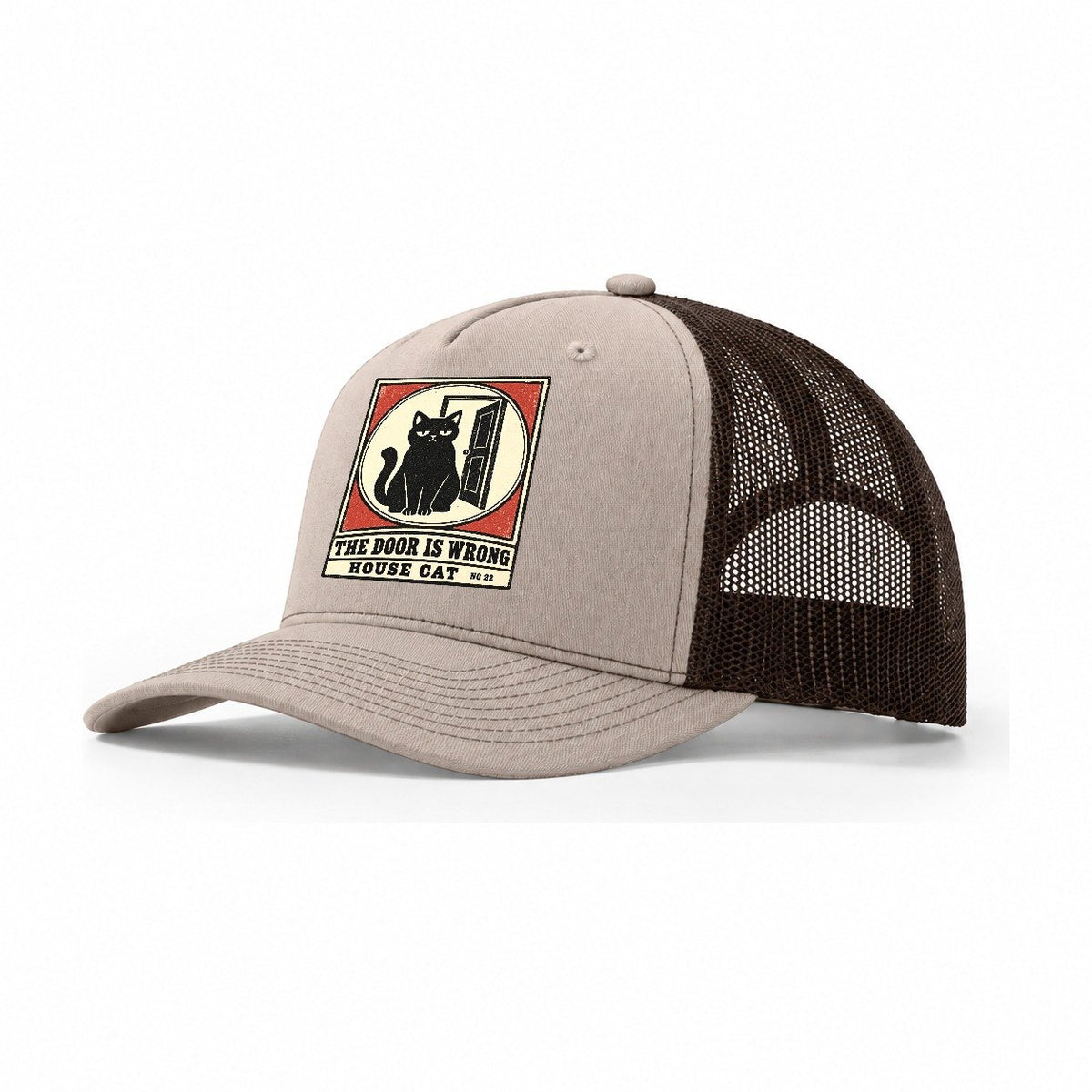 The Door Is Wrong Neko Says No Trucker Hat – Khaki Brown