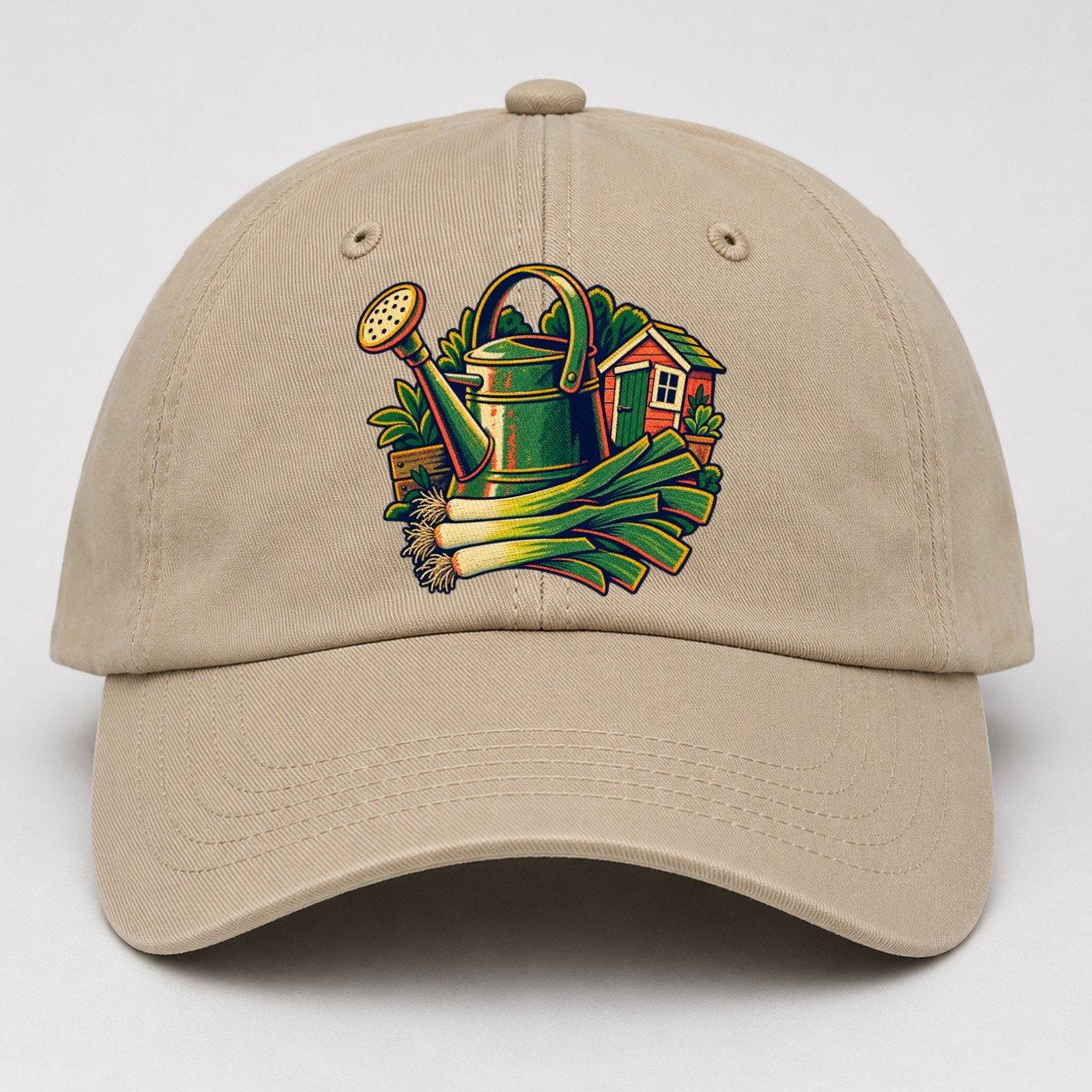 Allotment Shed Watering Can And Leeks Uk Culture Heritage Baseball Cap – Khaki