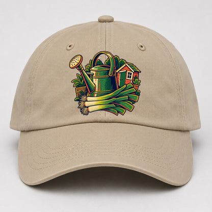 Allotment Shed Watering Can And Leeks Uk Culture Heritage Baseball Cap – Khaki