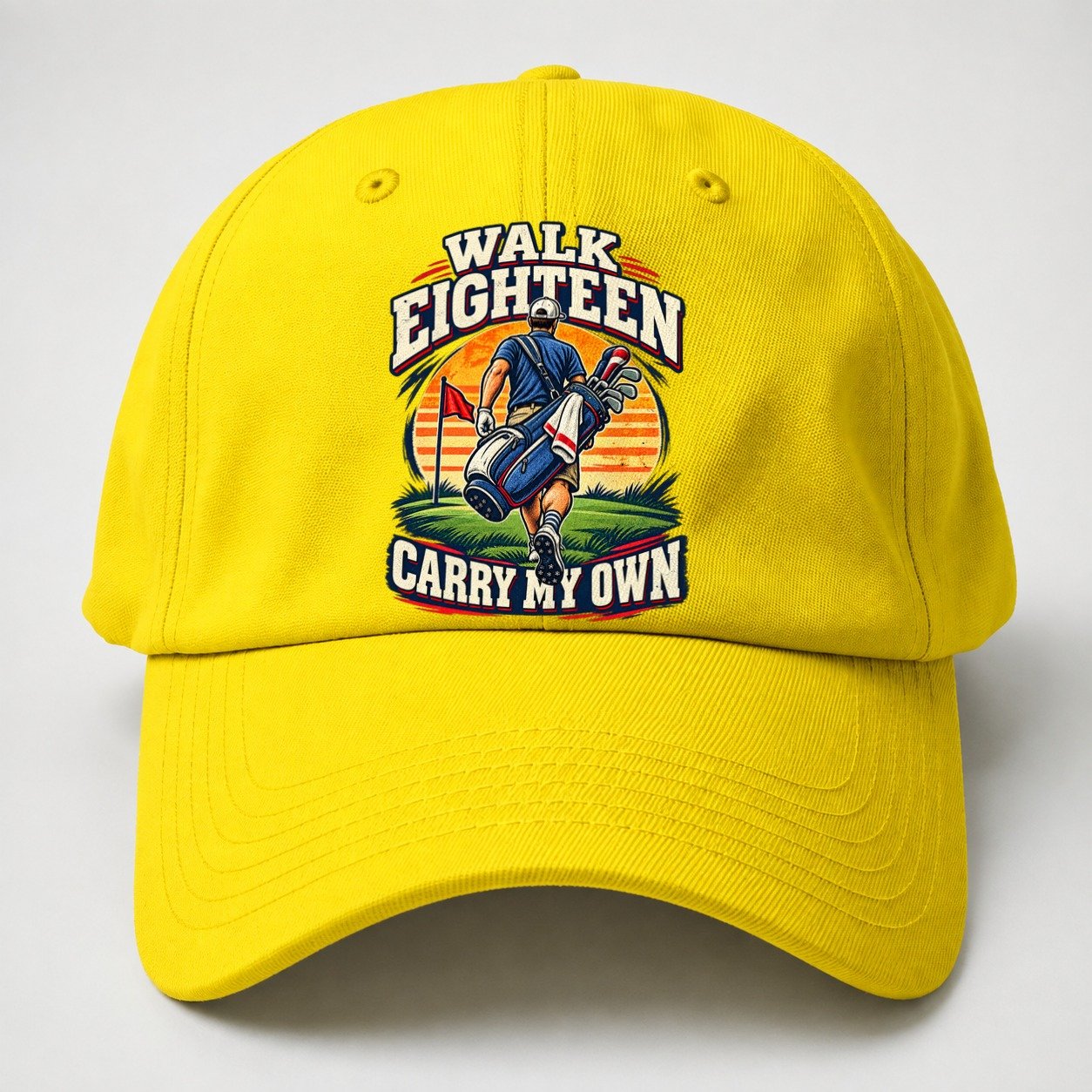 Walk Eighteen Carry My Own Golf Life Baseball Cap – Yellow