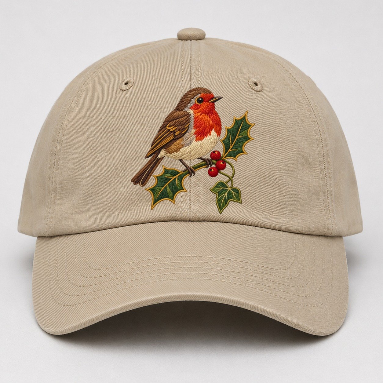 British Robin Holly And Ivy Uk Culture Heritage Baseball Cap – Khaki