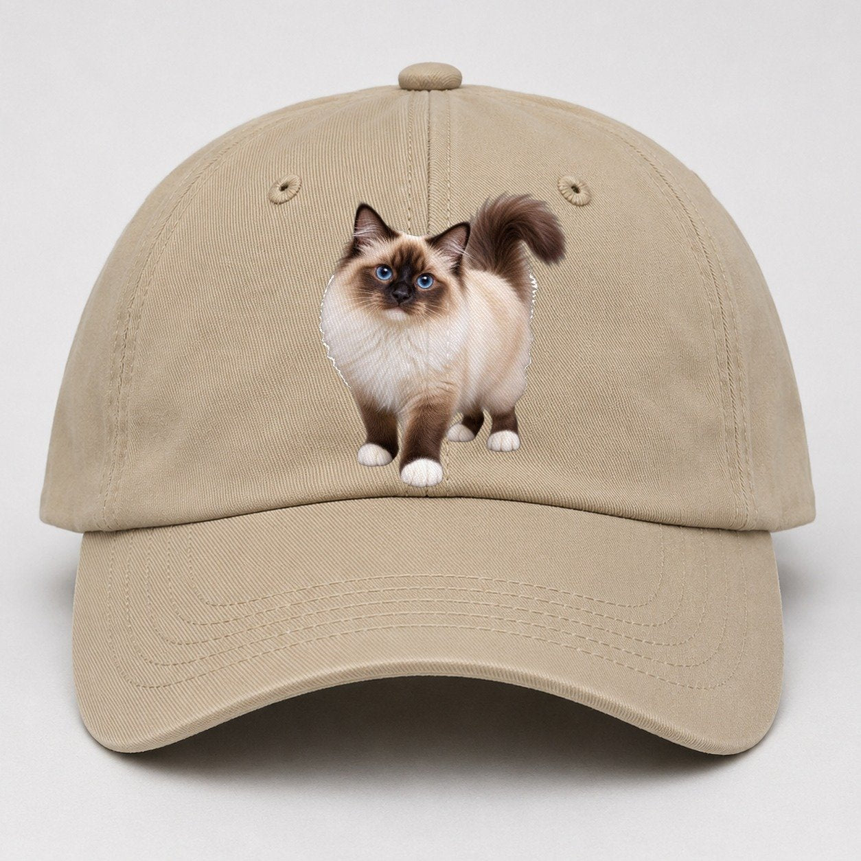 Birman Standing Three Quarter Realistic Cat Portrait Baseball Cap – Khaki