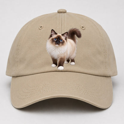 Birman Standing Three Quarter Realistic Cat Portrait Baseball Cap – Khaki