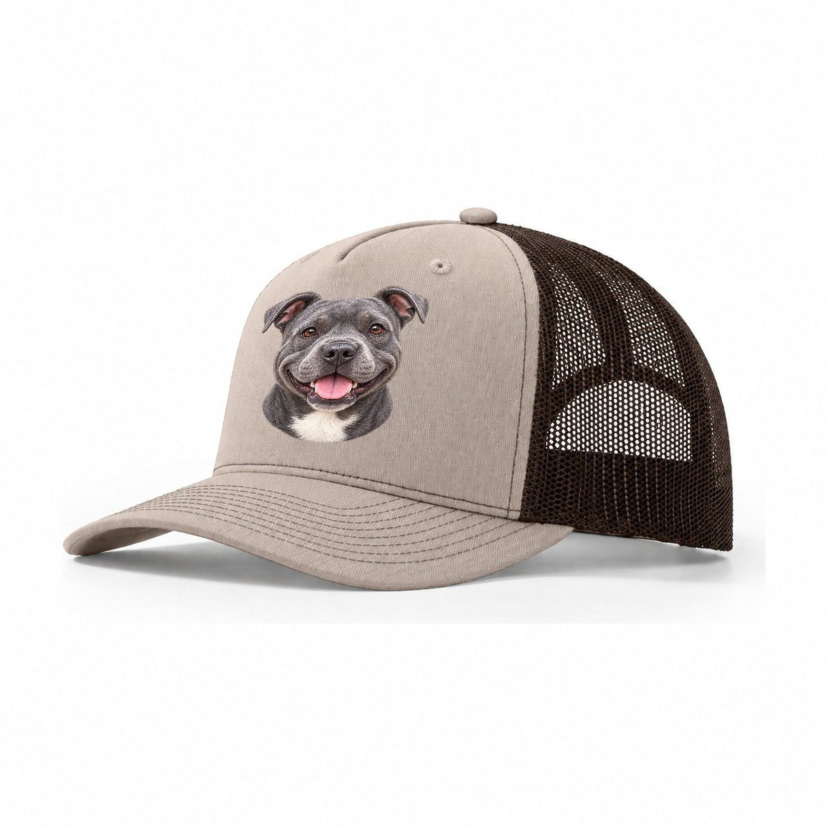 Staffy Blue Velvet Grin Pastimes Companions Trucker Hat – Khaki Brown
