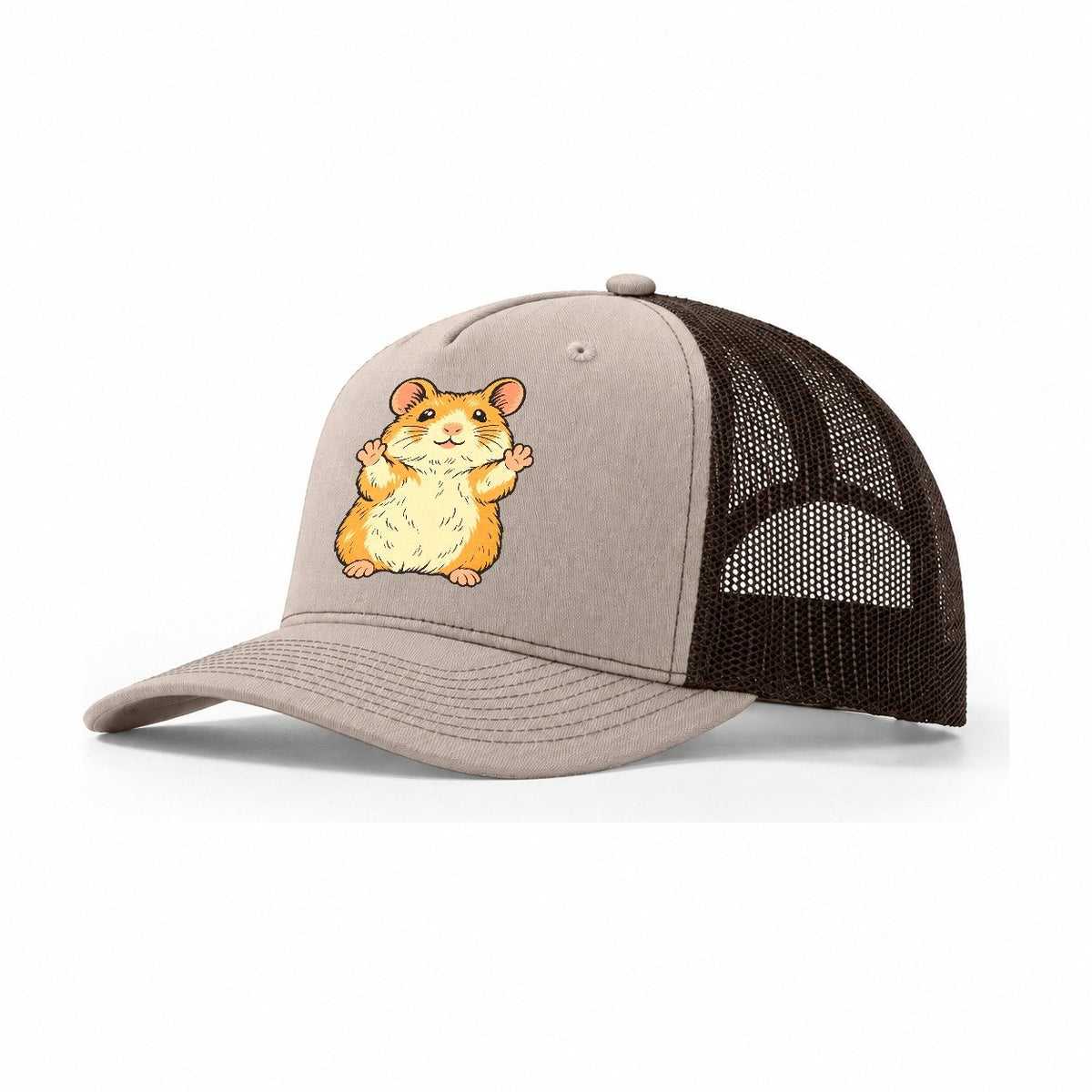 Hamster Paws Up Small Pet Logos Trucker Hat – Khaki Brown