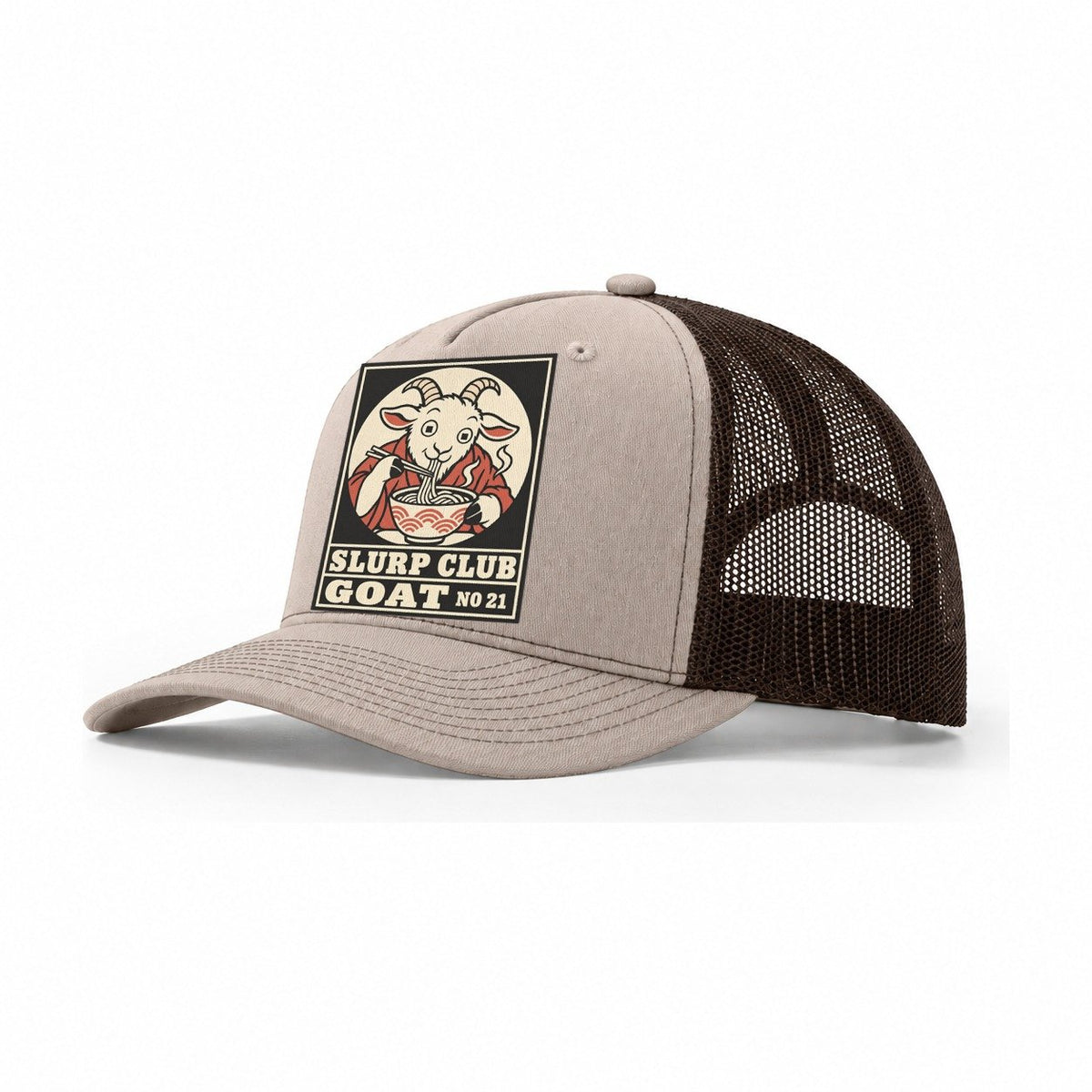 Goat Anything Slurp Club Trucker Hat – Khaki Brown