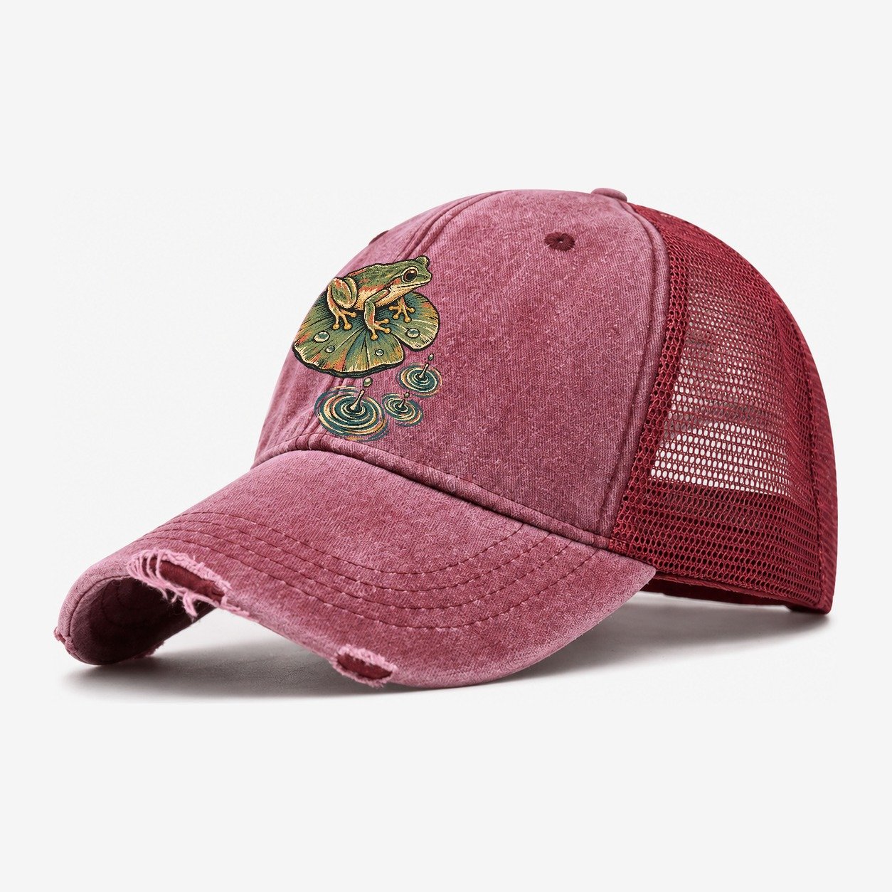 Frog Rain Ring Gentle Wild Washed Trucker Hat – Wine Red