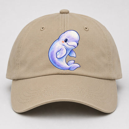 Beluga Whale Gentle Turn Sea Sprite Baseball Cap – Khaki