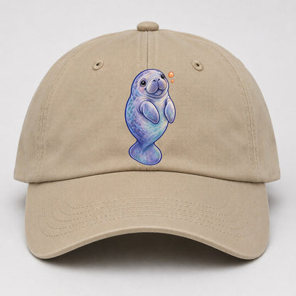 Manatee Upward Float Sea Sprite Baseball Cap – Khaki