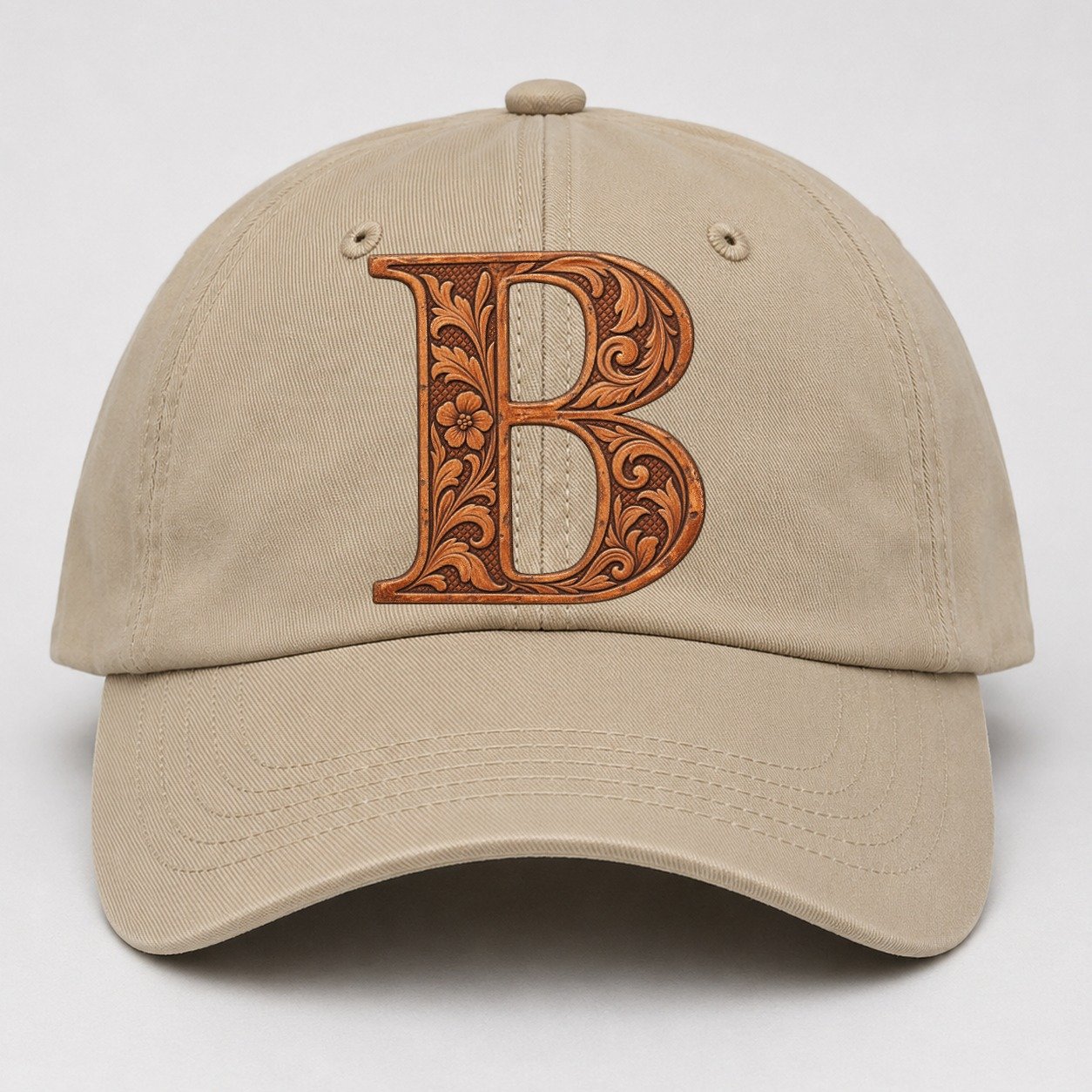 Tooled Leather B Monogram Baseball Cap – Khaki