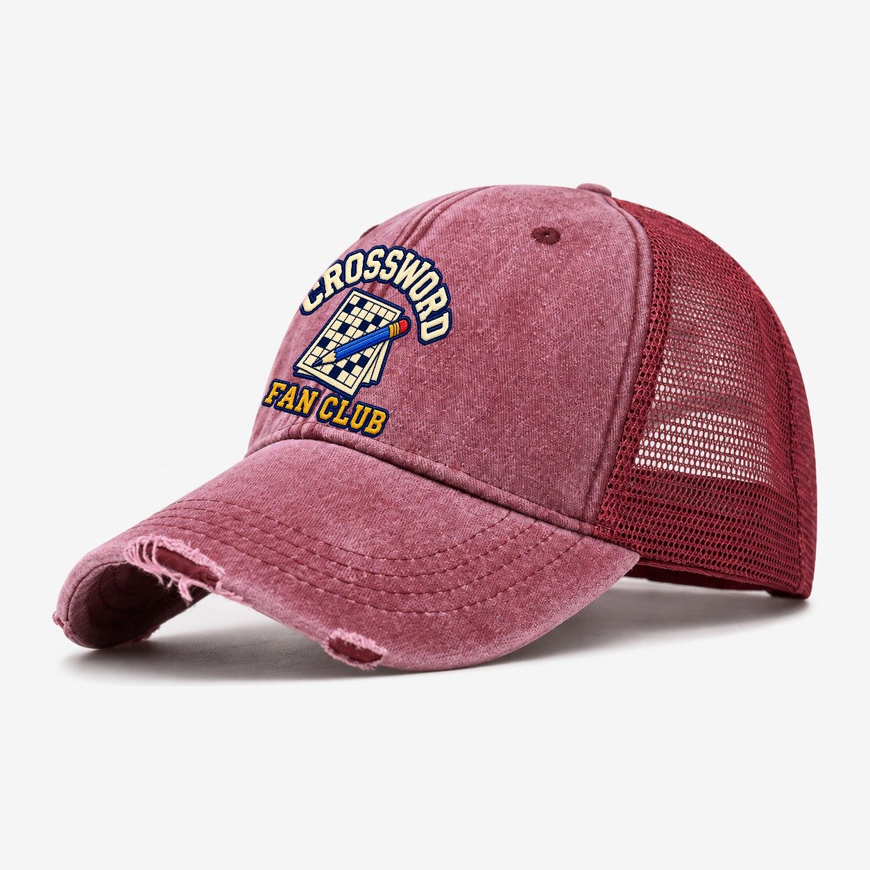 Crossword Fan Club Washed Trucker Hat – Wine Red