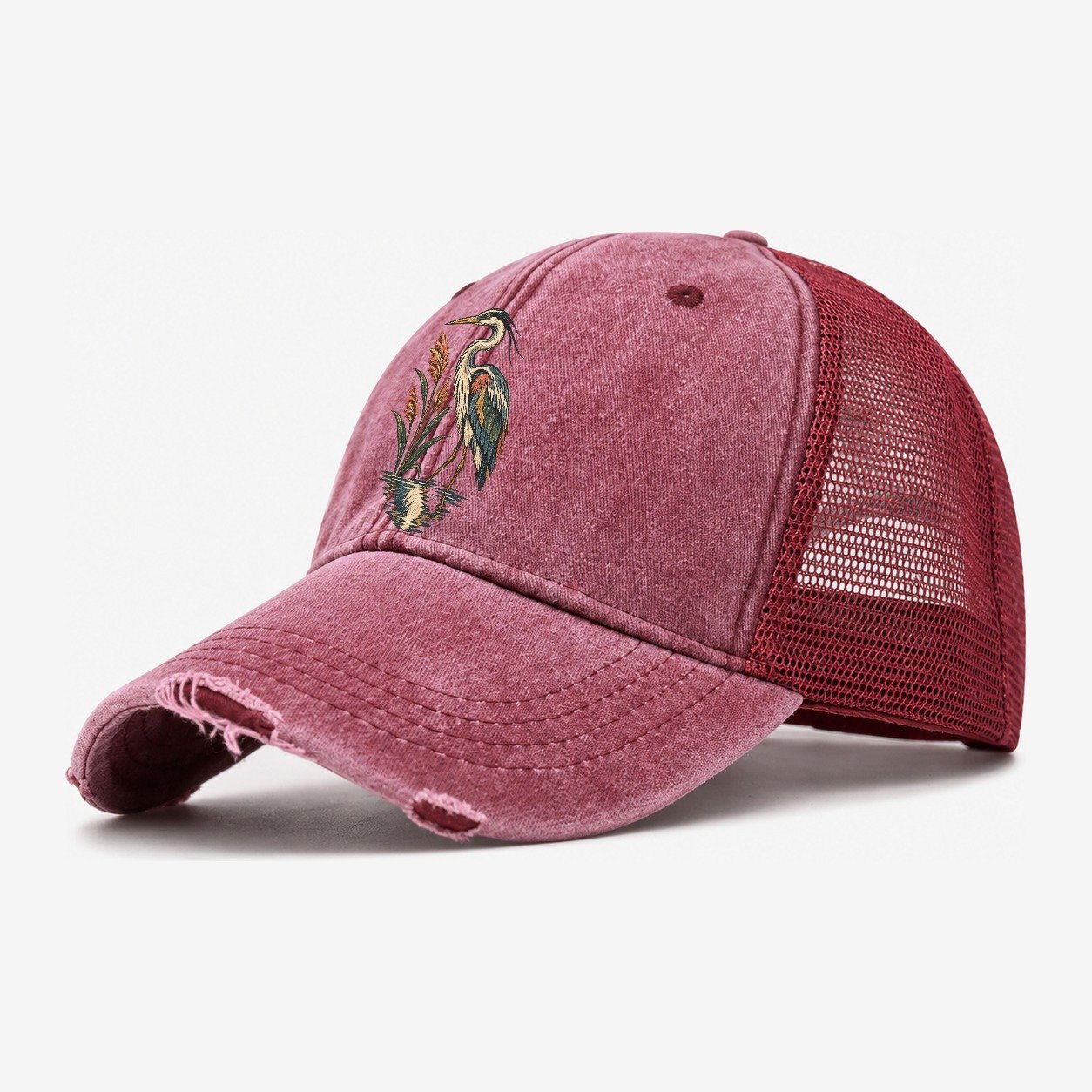 Heron Reed Mirror Gentle Wild Washed Trucker Hat – Wine Red