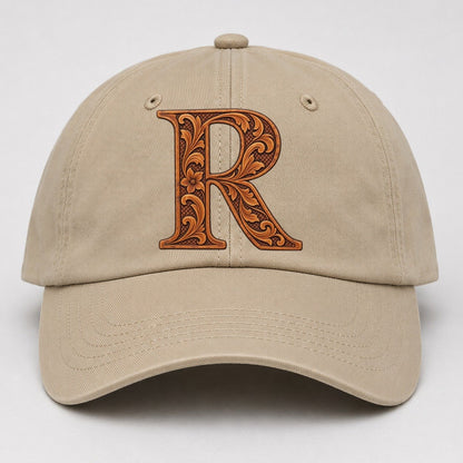 Tooled Leather R Monogram Baseball Cap – Khaki