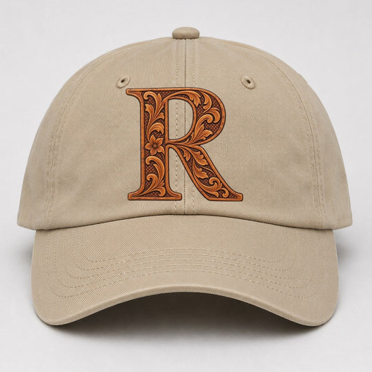 Tooled Leather R Monogram Baseball Cap – Khaki