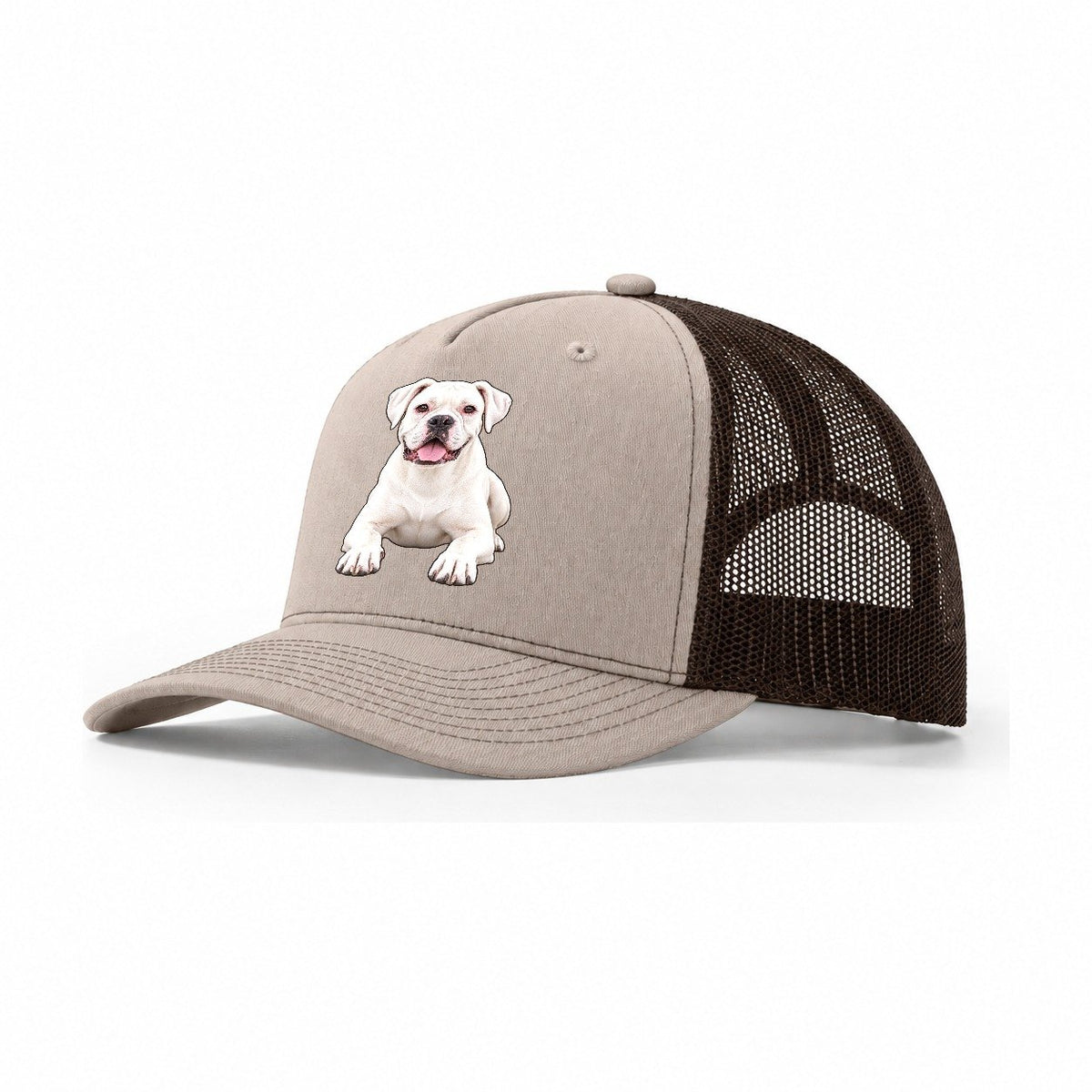 White Boxer Trucker Hat – Khaki Brown