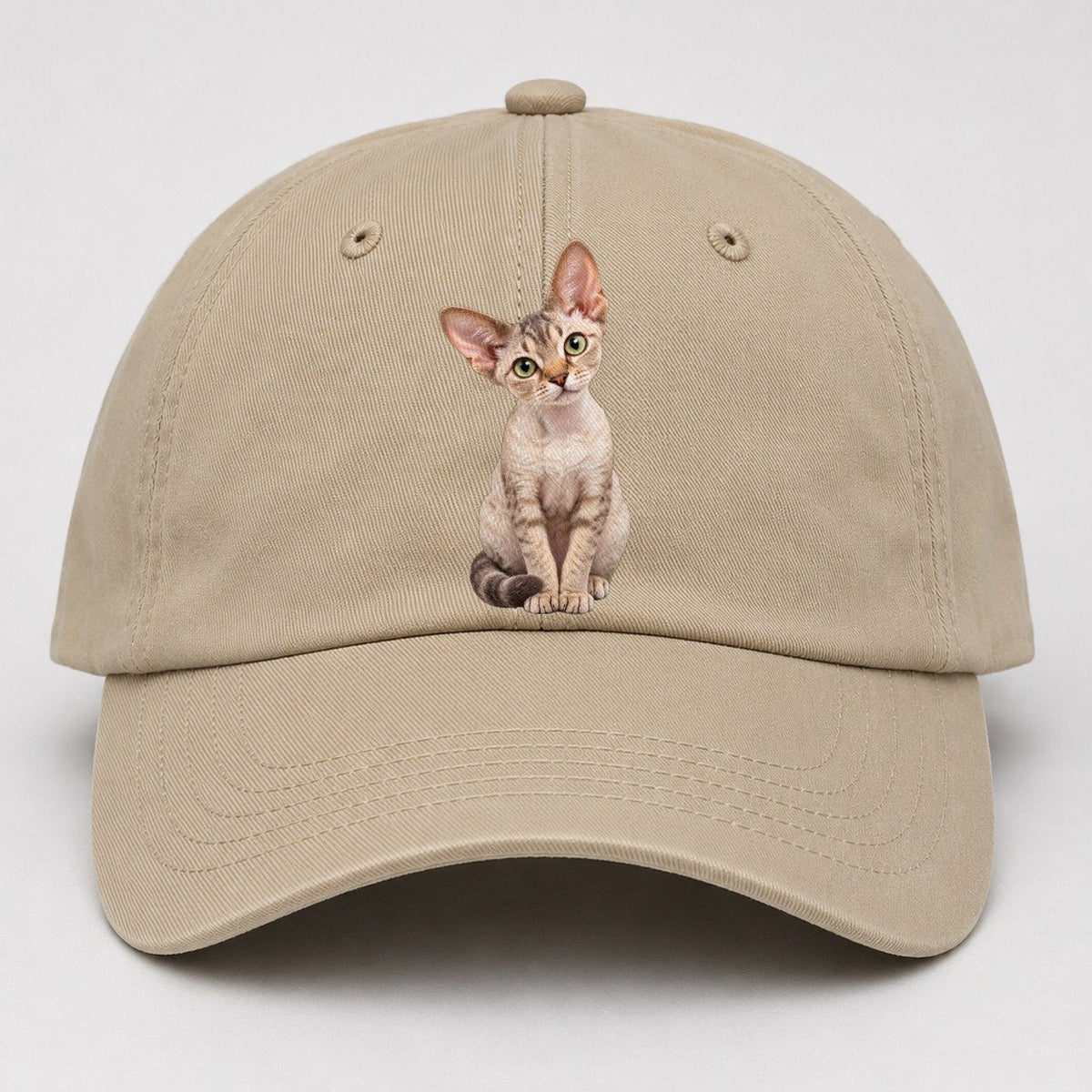 Devon Rex Seated Portrait Realistic Cat Portrait Baseball Cap – Khaki