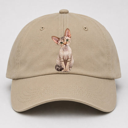 Devon Rex Seated Portrait Realistic Cat Portrait Baseball Cap – Khaki