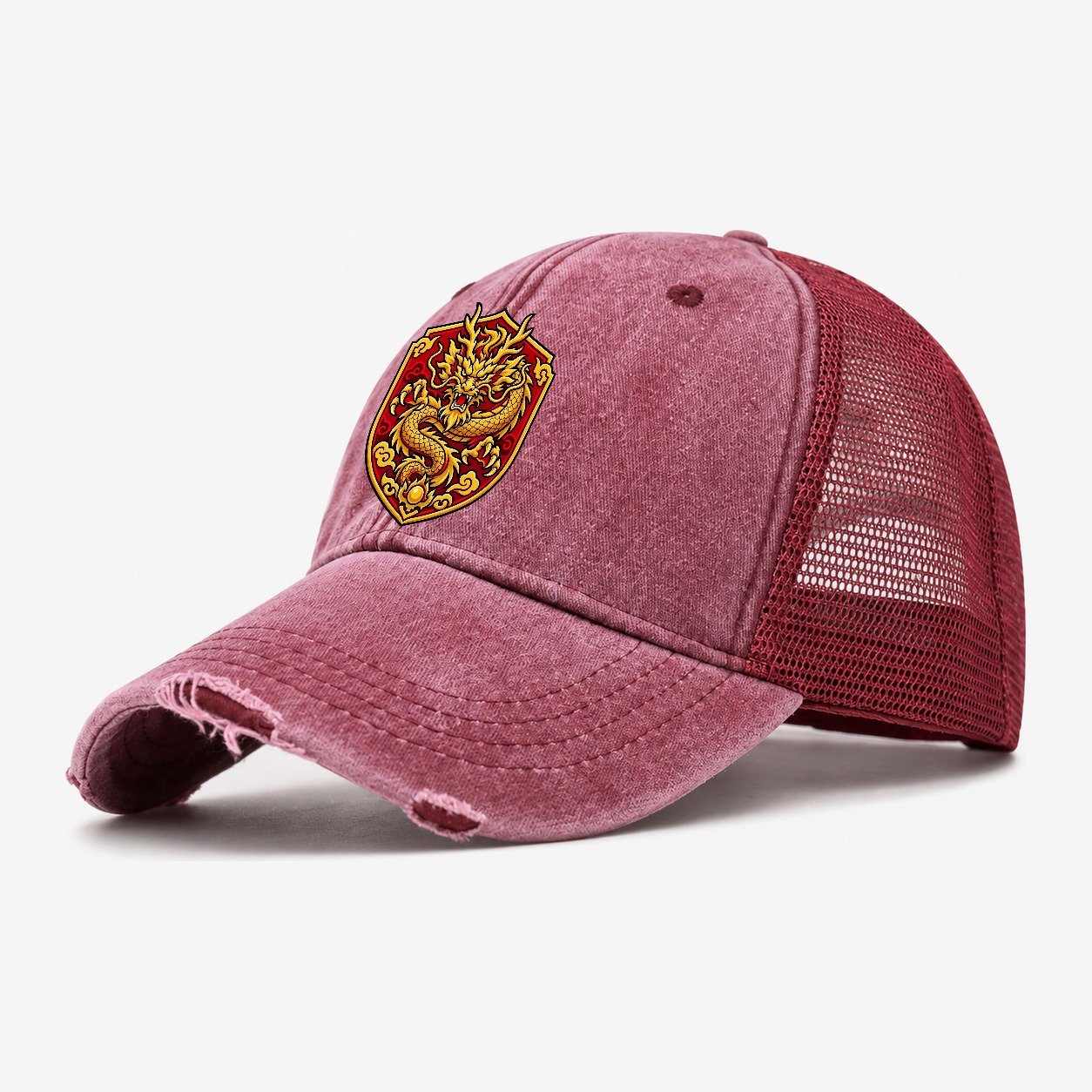 China Minimal Emblem Country Logos Washed Trucker Hat – Wine Red