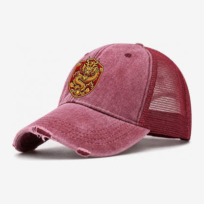 China Minimal Emblem Country Logos Washed Trucker Hat – Wine Red