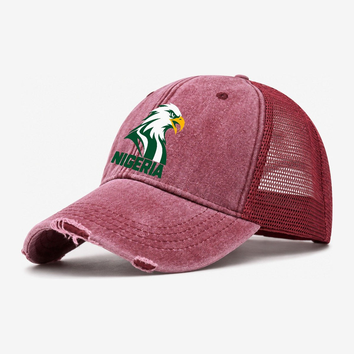Nigeria Retro Badge Washed Trucker Hat – Wine Red