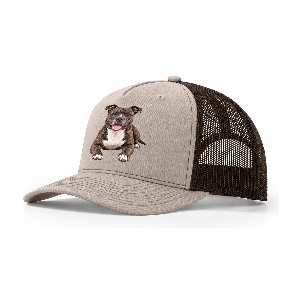 Staffordshire Bull Terrier Lying Down Top Breeds Trucker Hat – Khaki Brown