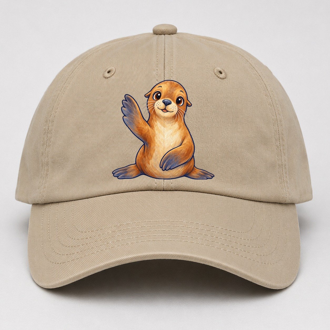 Sea Lion Front Flipper Wave Sea Sprite Baseball Cap – Khaki