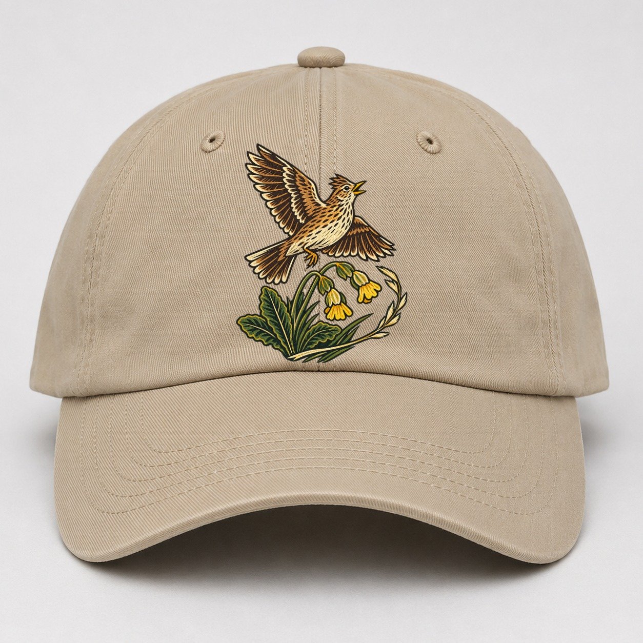 South Downs Skylark And Cowslip Uk Culture Heritage Baseball Cap – Khaki